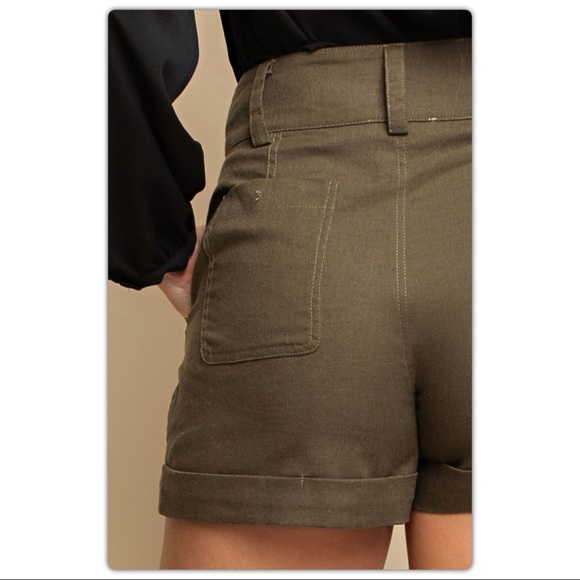 Olive Green High Waisted Shorts - Picture 7 of 8